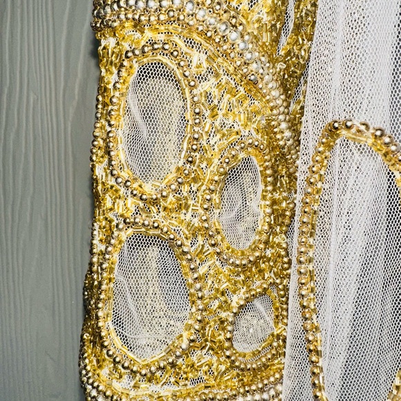 NWT Breathtaking Vtg Krishma Handmade Ivory & Gold Beads Embellished Net Duster - Picture 4 of 16